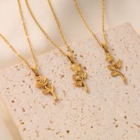 Elegant Vintage Style Rose Solid Color Stainless Steel Plating 18k Gold Plated Pendant Necklace main image 4