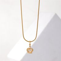 Wholesale Simple Style Crown 304 Stainless Steel Copper Plating Inlay K Gold Plated Freshwater Pearl Zircon Pendant Necklace main image 5