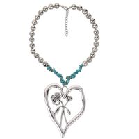 Commute Heart Shape Flower Alloy Turquoise Knitting Women's Necklace main image 5