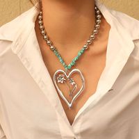 Commute Heart Shape Flower Alloy Turquoise Knitting Women's Necklace main image 1