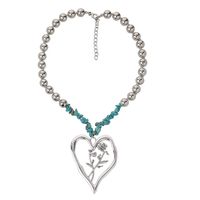 Commute Heart Shape Flower Alloy Turquoise Knitting Women's Necklace sku image 4