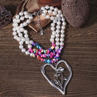 Commute Heart Shape Imitation Pearl Alloy Turquoise Knitting Women's Three Layer Necklace main image 4