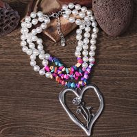 Commute Heart Shape Imitation Pearl Alloy Turquoise Knitting Women's Three Layer Necklace main image 5