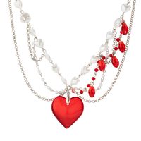 Classical Classic Style Irregular Heart Shape Imitation Pearl Glass Irregular Three-dimensional Chain Women's Layered Necklaces main image 5