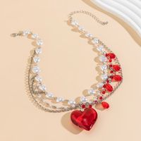 Classical Classic Style Irregular Heart Shape Imitation Pearl Glass Irregular Three-dimensional Chain Women's Layered Necklaces main image 4