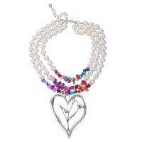 Commute Heart Shape Imitation Pearl Alloy Turquoise Knitting Women's Three Layer Necklace sku image 1