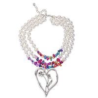 Commute Heart Shape Imitation Pearl Alloy Turquoise Knitting Women's Three Layer Necklace sku image 3