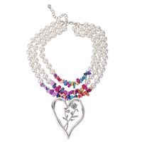 Commute Heart Shape Imitation Pearl Alloy Turquoise Knitting Women's Three Layer Necklace sku image 4