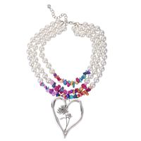 Commute Heart Shape Imitation Pearl Alloy Turquoise Knitting Women's Three Layer Necklace sku image 11