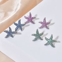 1 Pair Sweet Starfish Plating Inlay Copper Zircon White Gold Plated Ear Studs main image 1