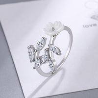Japanese Style Flower Copper Plating Inlay Zircon White Gold Plated Rings main image 1