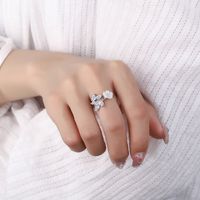 Japanese Style Flower Copper Plating Inlay Zircon White Gold Plated Rings main image 2