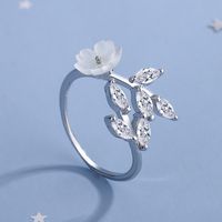 Japanese Style Flower Copper Plating Inlay Zircon White Gold Plated Rings main image 4