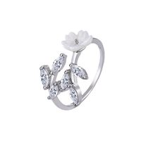 Japanese Style Flower Copper Plating Inlay Zircon White Gold Plated Rings main image 5