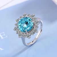 Lady Round Copper Plating Inlay Zircon White Gold Plated Rings main image 1