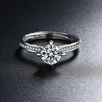 Sweet Solid Color Copper Plating Inlay Zircon White Gold Plated Open Rings main image 3