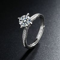 Sweet Solid Color Copper Plating Inlay Zircon White Gold Plated Open Rings main image 4