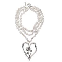 Commute Heart Shape Flower Imitation Pearl Alloy Howlite Knitting Women's Three Layer Necklace main image 3