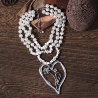 Commute Heart Shape Flower Imitation Pearl Alloy Howlite Knitting Women's Three Layer Necklace main image 4
