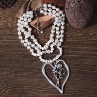 Commute Heart Shape Flower Imitation Pearl Alloy Howlite Knitting Women's Three Layer Necklace main image 5