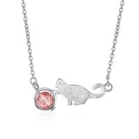 Copper Cute Plating Inlay Cat Moonstone Strawberry Quartz Necklace sku image 1