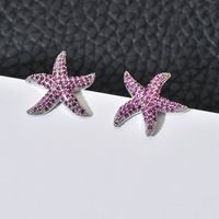 1 Pair Sweet Starfish Plating Inlay Copper Zircon White Gold Plated Ear Studs main image 4