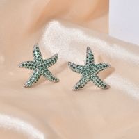 1 Pair Sweet Starfish Plating Inlay Copper Zircon White Gold Plated Ear Studs main image 5