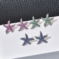 1 Pair Sweet Starfish Plating Inlay Copper Zircon White Gold Plated Ear Studs main image 3