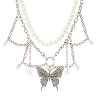 Wholesale Jewelry Simple Style Round Butterfly Imitation Pearl Alloy Iron Rhinestones Inlay Pendant Necklace main image 5