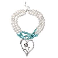 Simple Style Commute Heart Shape Imitation Pearl Alloy Turquoise Knitting Women's Three Layer Necklace sku image 10