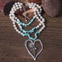 Simple Style Commute Heart Shape Imitation Pearl Alloy Turquoise Knitting Women's Three Layer Necklace main image 1