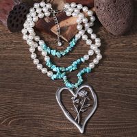 Simple Style Commute Heart Shape Imitation Pearl Alloy Turquoise Knitting Women's Three Layer Necklace main image 4