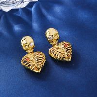 1 Pair Simple Style Skull Inlay Copper Zircon 18k Gold Plated Drop Earrings sku image 1