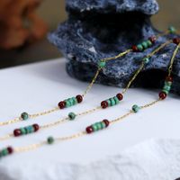 Simple Style Geometric Imitation Turquoise Titanium Steel Beaded Necklace main image 7