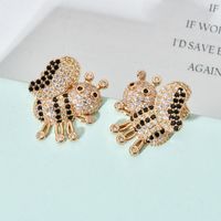 1 Pair Cute Bee Plating Inlay Copper Zircon 18k Gold Plated Ear Studs main image 1