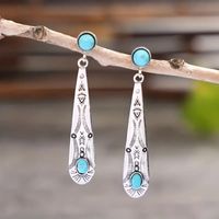 1 Pair Simple Style Classic Style Color Block Inlay Alloy Turquoise Gold Plated Drop Earrings main image 1