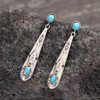 1 Pair Simple Style Classic Style Color Block Inlay Alloy Turquoise Gold Plated Drop Earrings main image 3