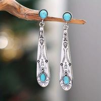 1 Pair Simple Style Classic Style Color Block Inlay Alloy Turquoise Gold Plated Drop Earrings sku image 1