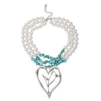 Simple Style Commute Heart Shape Imitation Pearl Alloy Turquoise Knitting Women's Three Layer Necklace sku image 1