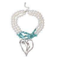 Simple Style Commute Heart Shape Imitation Pearl Alloy Turquoise Knitting Women's Three Layer Necklace sku image 3
