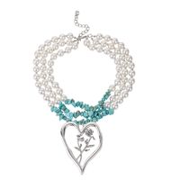 Simple Style Commute Heart Shape Imitation Pearl Alloy Turquoise Knitting Women's Three Layer Necklace sku image 4