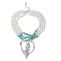 Simple Style Commute Heart Shape Imitation Pearl Alloy Turquoise Knitting Women's Three Layer Necklace sku image 5