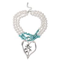 Simple Style Commute Heart Shape Imitation Pearl Alloy Turquoise Knitting Women's Three Layer Necklace sku image 7