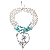 Simple Style Commute Heart Shape Imitation Pearl Alloy Turquoise Knitting Women's Three Layer Necklace sku image 8
