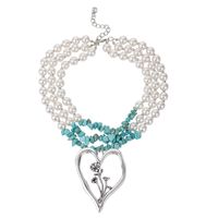 Simple Style Commute Heart Shape Imitation Pearl Alloy Turquoise Knitting Women's Three Layer Necklace sku image 9