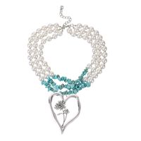 Simple Style Commute Heart Shape Imitation Pearl Alloy Turquoise Knitting Women's Three Layer Necklace sku image 11