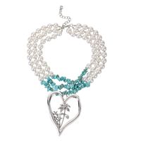 Simple Style Commute Heart Shape Imitation Pearl Alloy Turquoise Knitting Women's Three Layer Necklace sku image 12