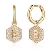 1 Paire Élégant Style Classique Hexagone Lettre Incruster Le Cuivre Zircon Boucles D'oreilles main image 3