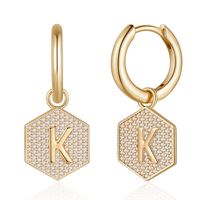 1 Pair Elegant Classic Style Hexagon Letter Inlay Copper Zircon Drop Earrings sku image 11