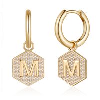 1 Pair Elegant Classic Style Hexagon Letter Inlay Copper Zircon Drop Earrings sku image 13